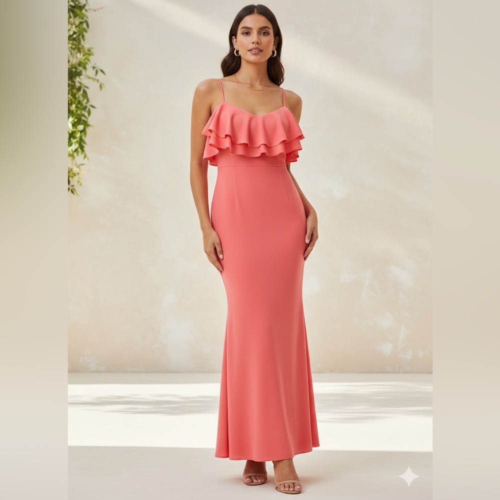 Fashion Nova Coral Maxi Dress with Ruffle Detail Size 2XL‎